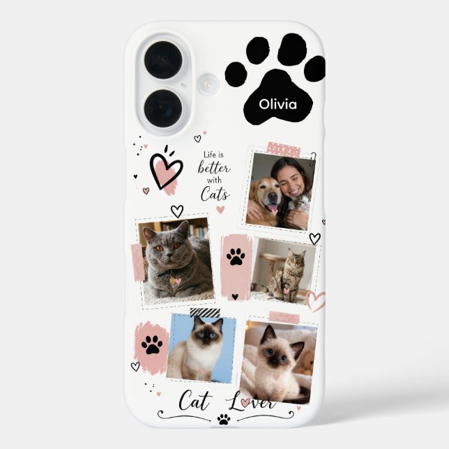 Custom Cat Mum Photo Collage Phone Case with Name (Back)