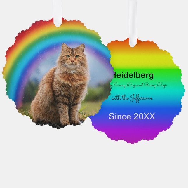 Custom Cat on Rainbow  Tree Decoration Card (Front/Back)