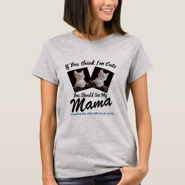 Custom Cat Photo, Cat Mama Mum  T-Shirt (Front)