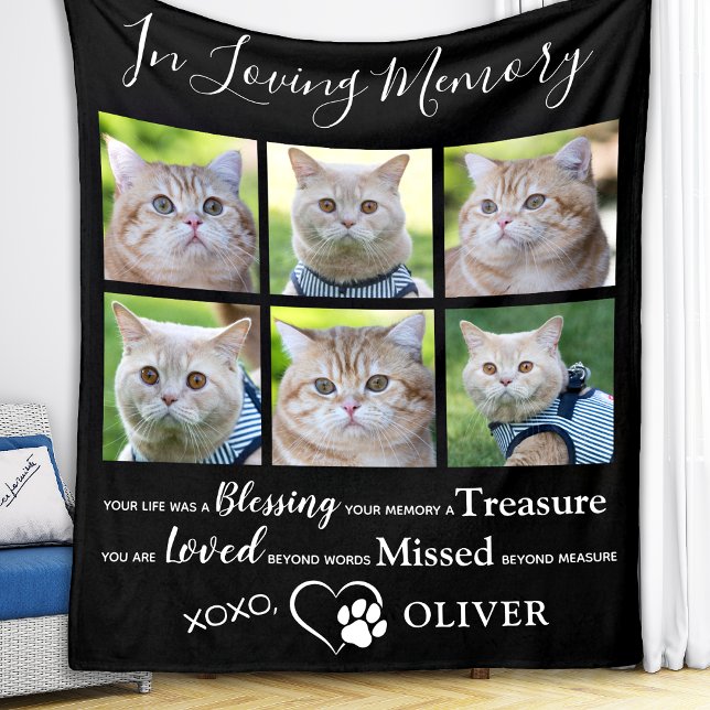 Custom Cat Photo Collage Pet Memorial Remembrance  Fleece Blanket (Creator Uploaded)