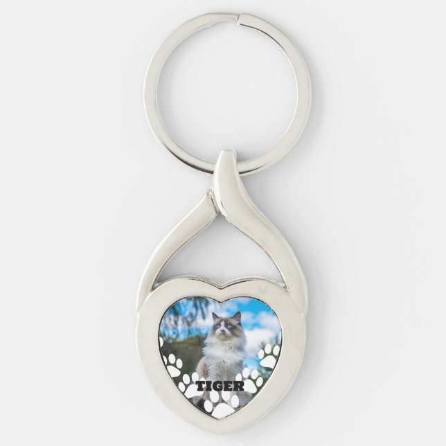 Custom Cat Photo Heart-Shaped Keychain with Name (Front)