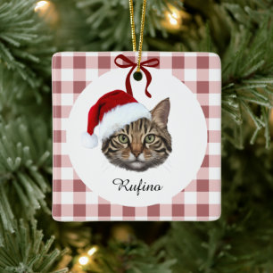 Custom Cat Photo & Name Christmas Ornament