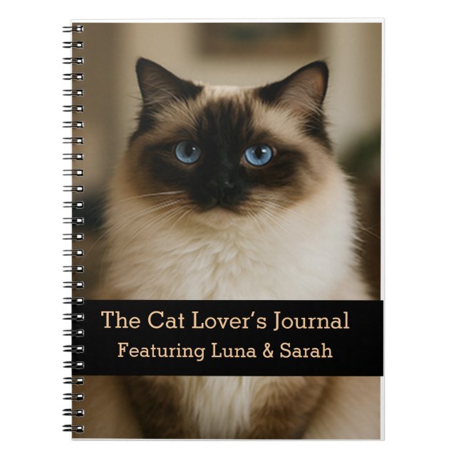 Custom Cat Photo Notebook with Name Cat Lover Gift (Front)