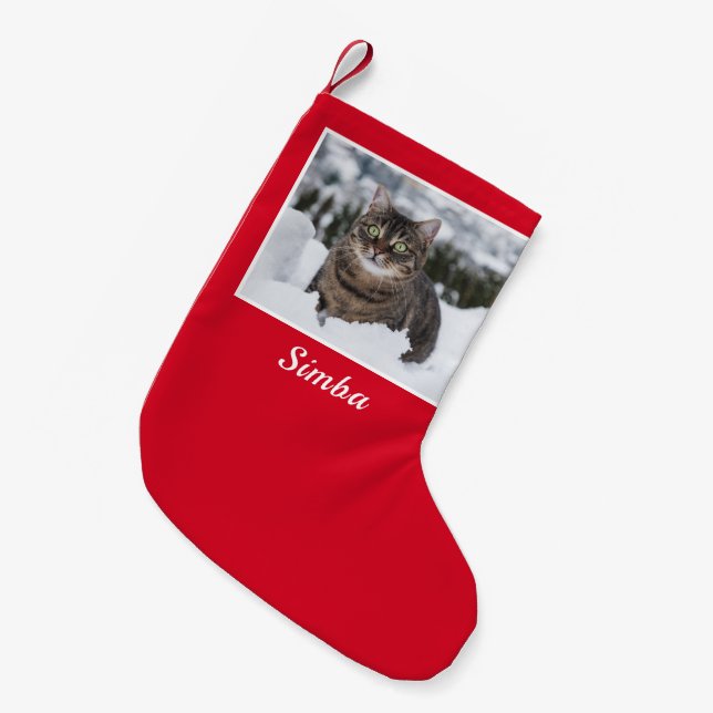 Custom Cat Photo Personalised Small Christmas Stocking (Front (Hanging))