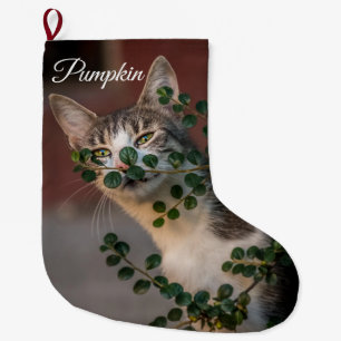 Custom Cat Photo Pet's Name Large Christmas Stocking