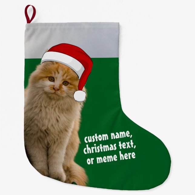 Custom Cat Photo Stocking with Santa Hat (Front)