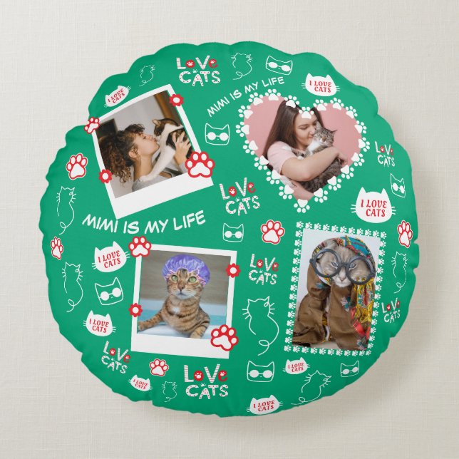 Custom Cat Pillow with Face Photos & Cat Name  (Front)