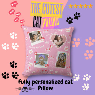 Custom Cat Pillow with Face Photos & Cat Name 
