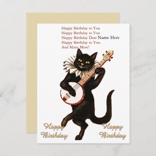 Custom Cat Playing a Guitar Happy Birthday Card (Front/Back)