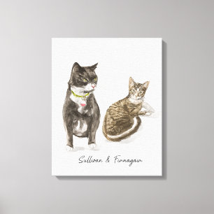 Custom Cat Portrait Watercolor Canvas Print