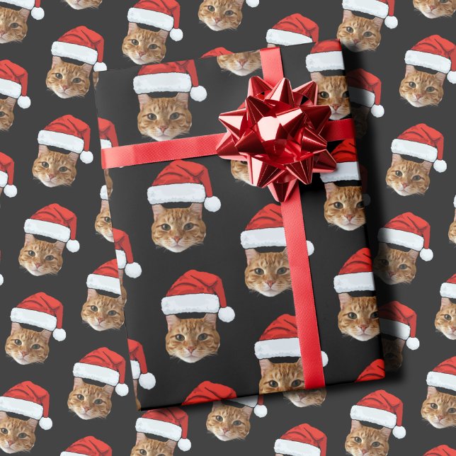 Custom Cat Santa Hat Face  Wrapping Paper (Creator Uploaded)