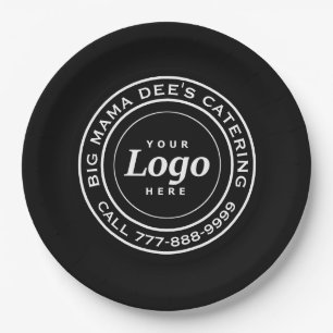 Custom Catering Business Logo Black Paper Plate