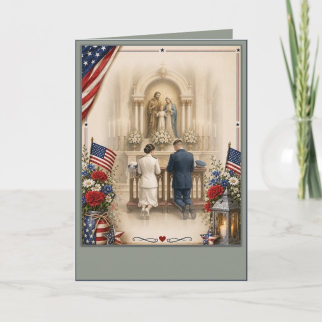 Custom Catholic  American Military Wedding  Invitation (Front)