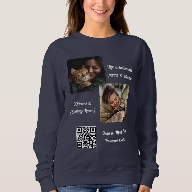 Custom Cattery Sweatshirt Add Your Photo & QR Code (Front)