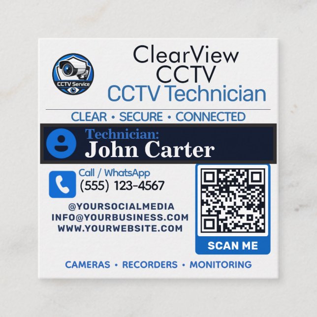Custom CCTV Service & Camera System Square Business Card (Front)