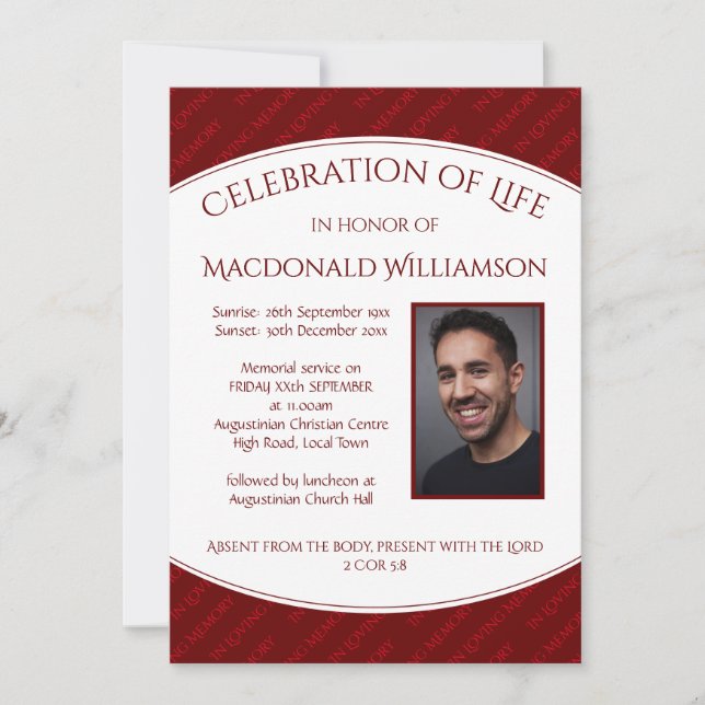 Custom | CELEBRATION OF LIFE | Funeral Red Invite (Front)
