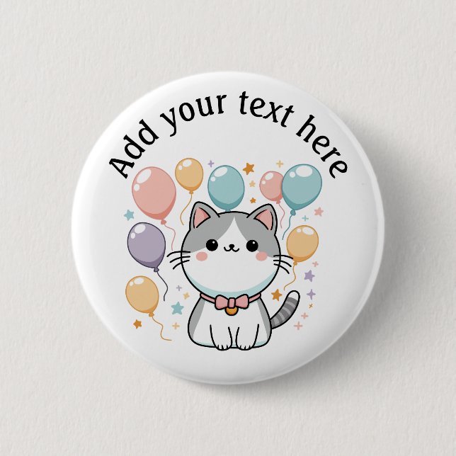 Custom Celebrations Cat With Balloons 6 Cm Round Badge (Front)