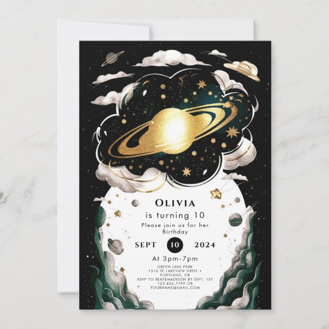 Custom Celestial Space Birthday Invitation (Front)