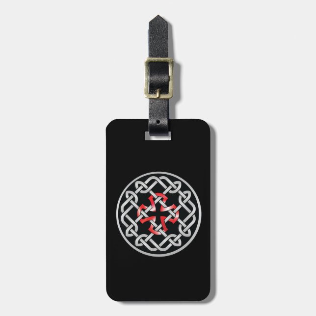 Custom Celtic Knot Red Metallic Luggage Tag (Front Vertical)