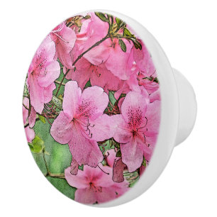 CUSTOM CERAMIC KNOB/PINK AZALEAS/PHOTOG./DIG.MANIP KNOB