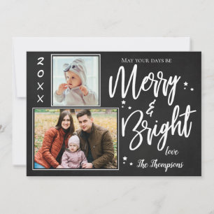Custom Chalkboard MERRY and BRIGHT Multi Photo Holiday Card