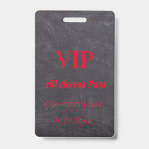 Custom Chalkboard Name Date VIP Access Pass Red ID Badge