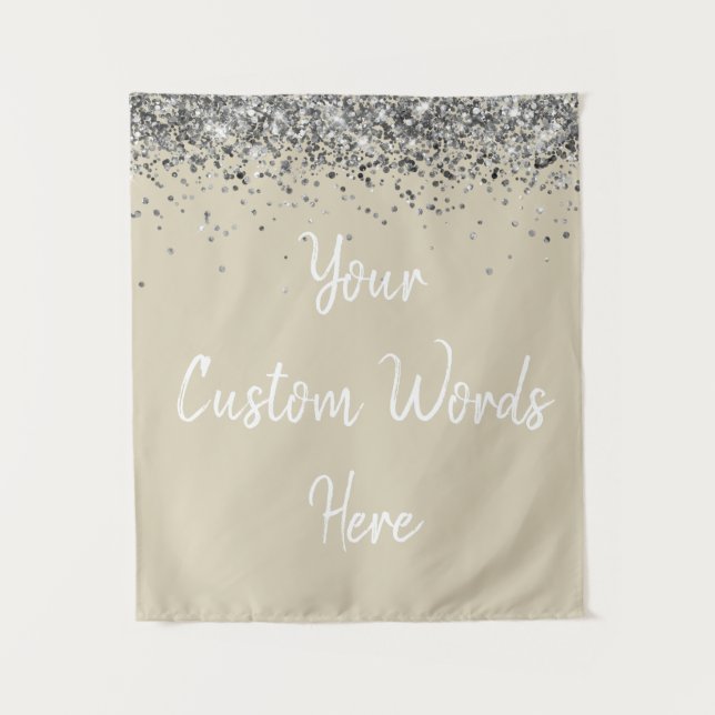 Custom Champagne & Silver Personalized Photo Booth Tapestry (Front)