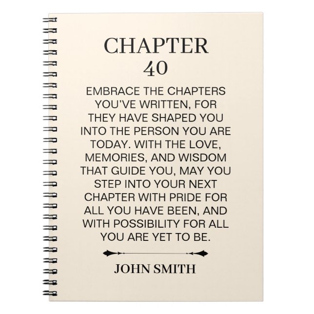 Custom Chapter 40 Birthday notebook Elegant 40th (Front)