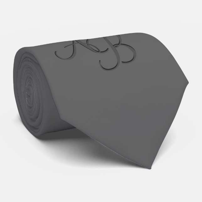 Custom Charcoal Grey Monogrammed Tie (Rolled)