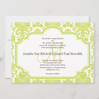 Custom Chartreuse Damask Wedding Invitations