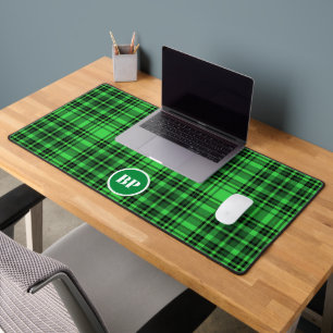 CUSTOM CHECK PLAID ELEGANT GREEN BLACK  DESK MAT