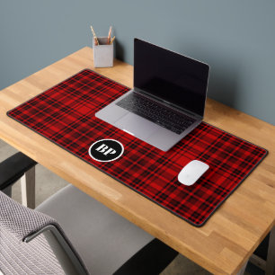 CUSTOM CHECK PLAID ELEGANT RED BLACK  DESK MAT