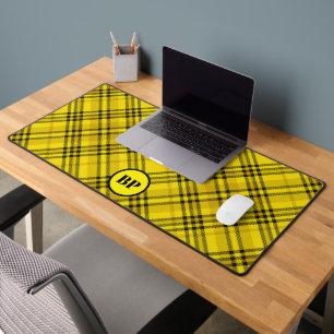 CUSTOM CHECK PLAID ELEGANT YELLOW BLACK  DESK MAT