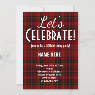 CUSTOM CHECK PLAID LET'S CELEBRATE BIRTHDAY PARTY INVITATION