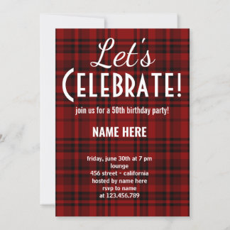 CUSTOM CHECK PLAID LET'S CELEBRATE BIRTHDAY PARTY INVITATION