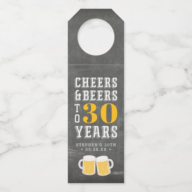 Custom Cheers & Beers Milestone Birthday Bottle Tag (Front)