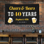 Custom Cheers & Beers Milestone Birthday Party Banner<br><div class="desc">Celebrate his milestone birthday with this cool custom banner in crisp black,  featuring "cheers and beers to XX years" in yellow and white lettering,  with two beer mug illustrations. Personalise with his name and the party date.</div>