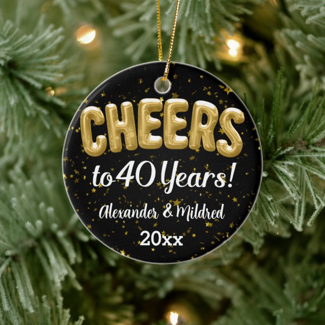 Custom Cheers to 40 Years 40th Wedding Anniversary Ceramic Tree Decoration (Tree)