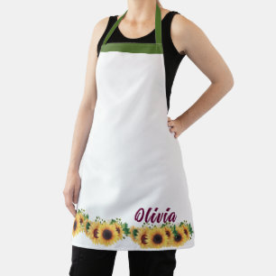 Custom Chef Name, Sunflower Border Womens Floral Apron