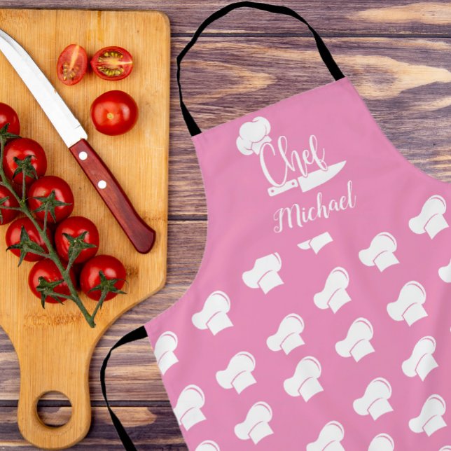Custom Chef with Name Pink & White Chef Hat Apron (Creator Uploaded)