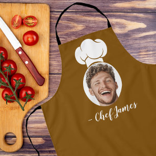Custom Chef with Photo & Name Cooking Gift Brown Apron