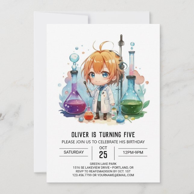 Custom Chemistry Mystery Scientist Birthday Invitation (Front)