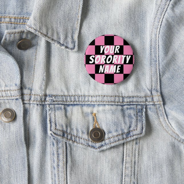 Custom Chequered Board Retro Sorority Button (In Situ)