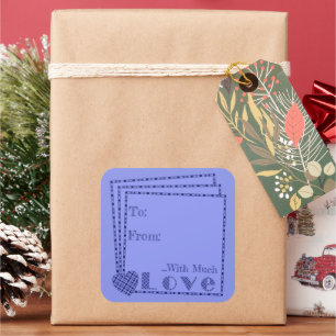 Custom Chequered Heart, LOVE in Blue Lavender Gift Square Sticker