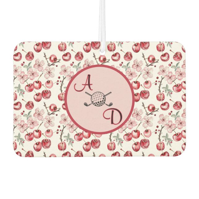 Custom Cherry Blossom Pink Golf Monogram Car Air Freshener (Front)