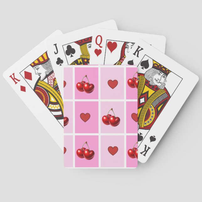 Custom Cherry Heart Chequerboard Pattern Playing Cards (Back)