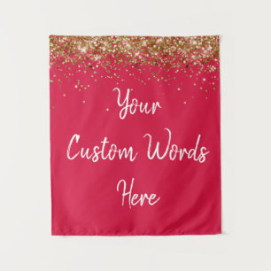 Custom Cherry Red Gold Birthday Party Photo Booth Tapestry