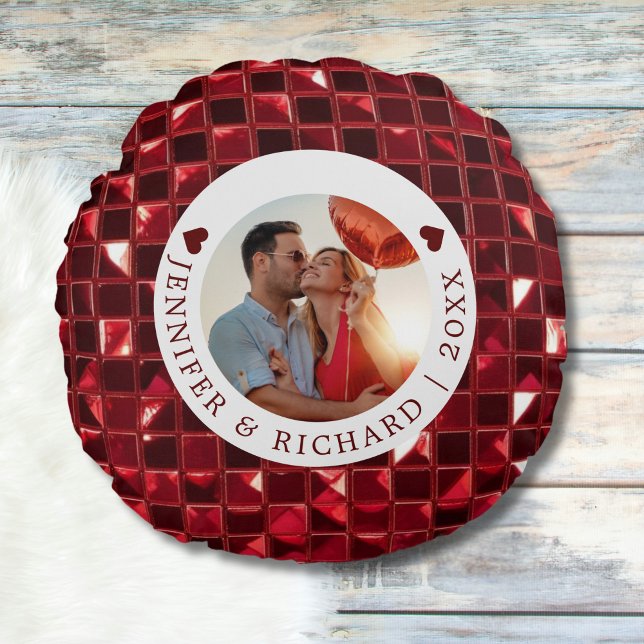 Custom Cherry Valentine's Day with Photo & Text Round Cushion (Custom Cherry Valentine's Day with Photo & Text Round Pillow)