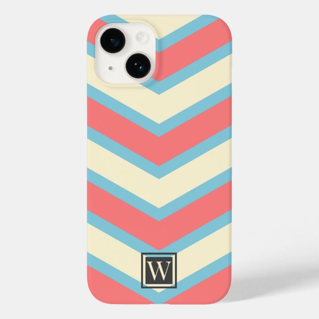 Custom Chevron Monogram Pastel Orange Beige Cyan Case-Mate iPhone Case (Back)