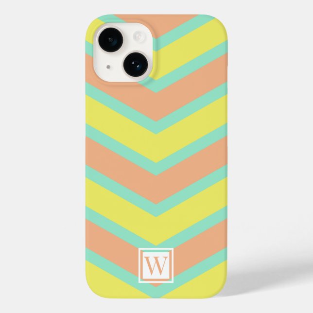 Custom Chevron Monogram Soft Orange Yellow Cyan Case-Mate iPhone Case (Back)